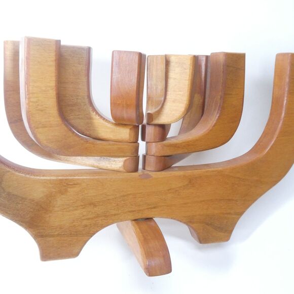 Handmade Wooden Candelabra Folding Hinged Danish Modern 10 Candle Holder - Picture 7 of 8